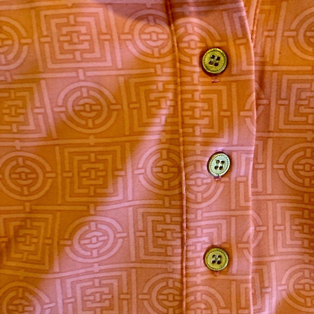 NWT J.McLaughlin Catalina Cloth Coral Geometric 3/4 Gold Button-Front SS Polo S - Picture 8 of 16